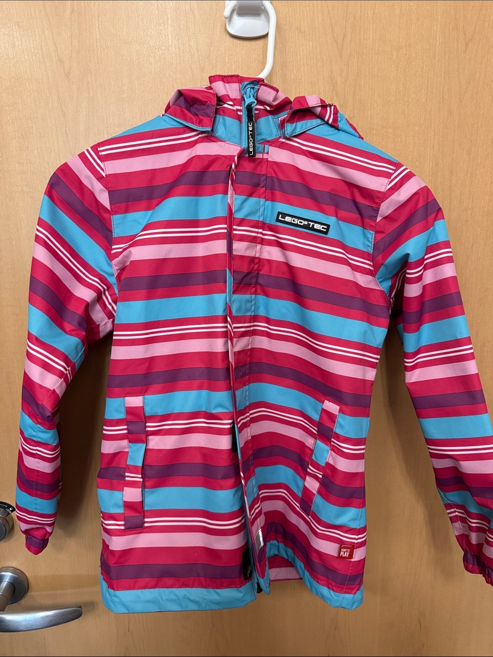 Lego pink aqua striped hooded kids jacket